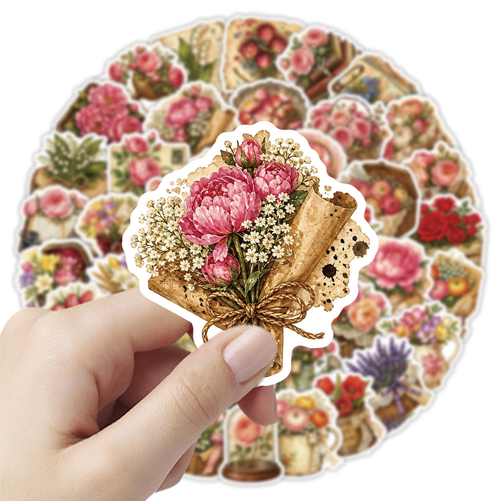 50Pcs Vintage Floral Stickers  - Dried Flower Bulk のレビューと価格