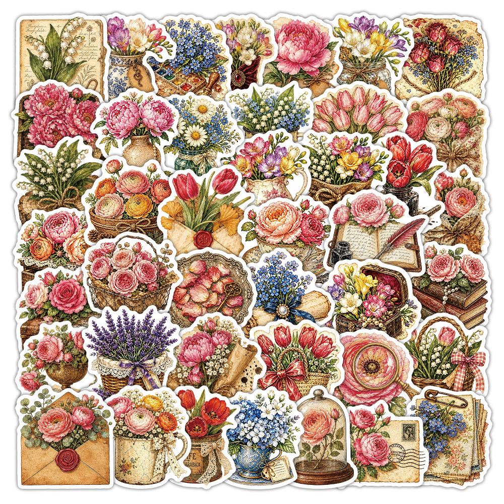 50Pcs Vintage Floral Stickers  - Dried Flower Bulk のレビューと価格